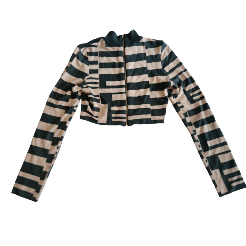 Good Time USA Cropped‎ Sweatshirt Full Zip Long Sleeve Green Geometric Large NEW